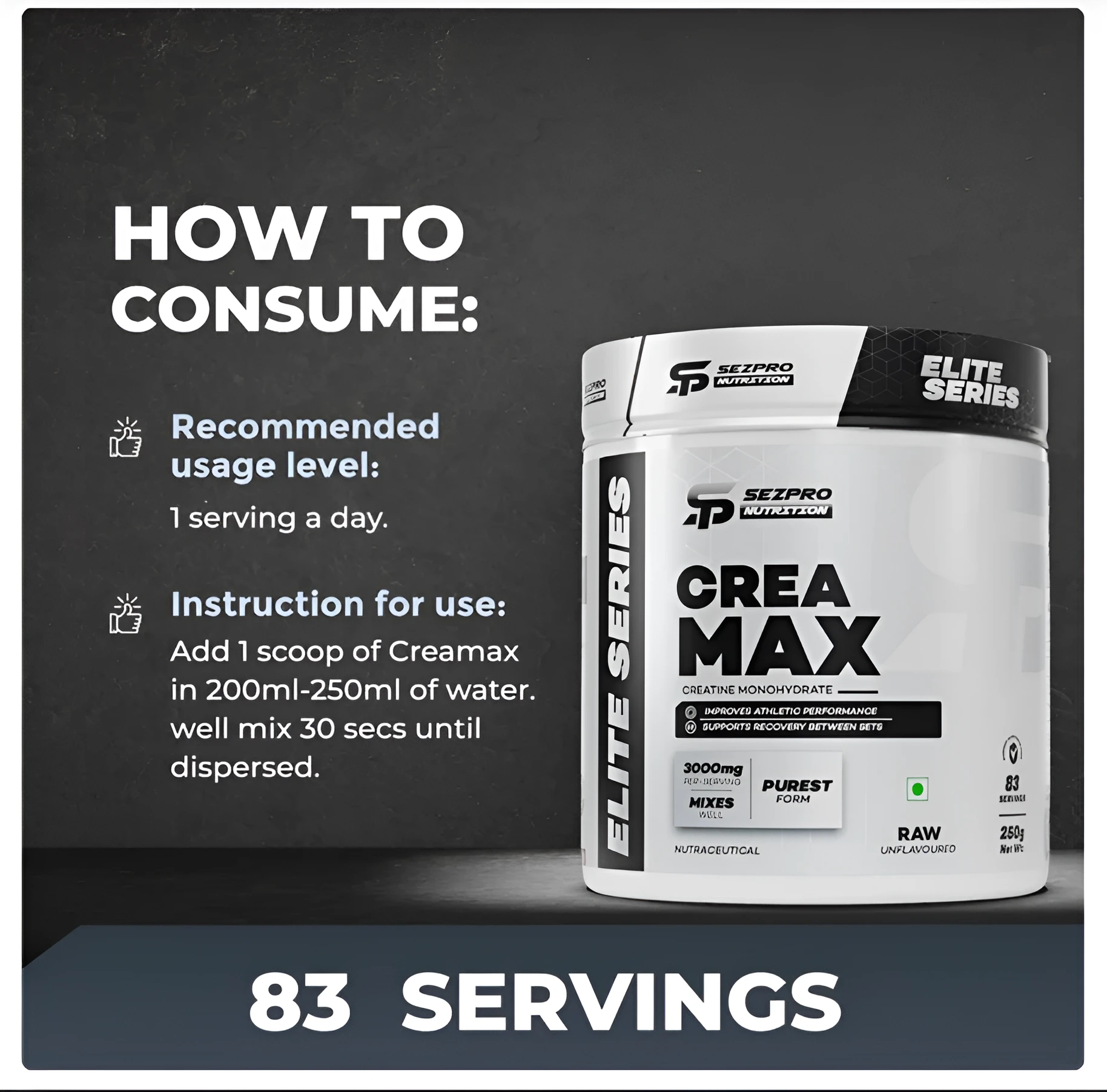 SEZ PRO CREATINE 400 GM 100 Serving’s  view 2
