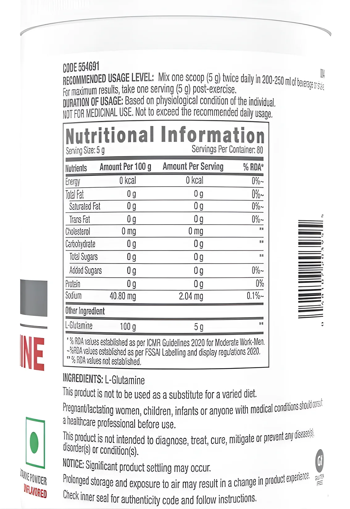 Gnc GLUTAMINE 60 Serving’s  view 2