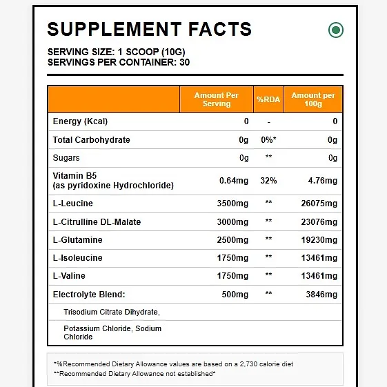 Peak Nutrition BCAA 30S view 3