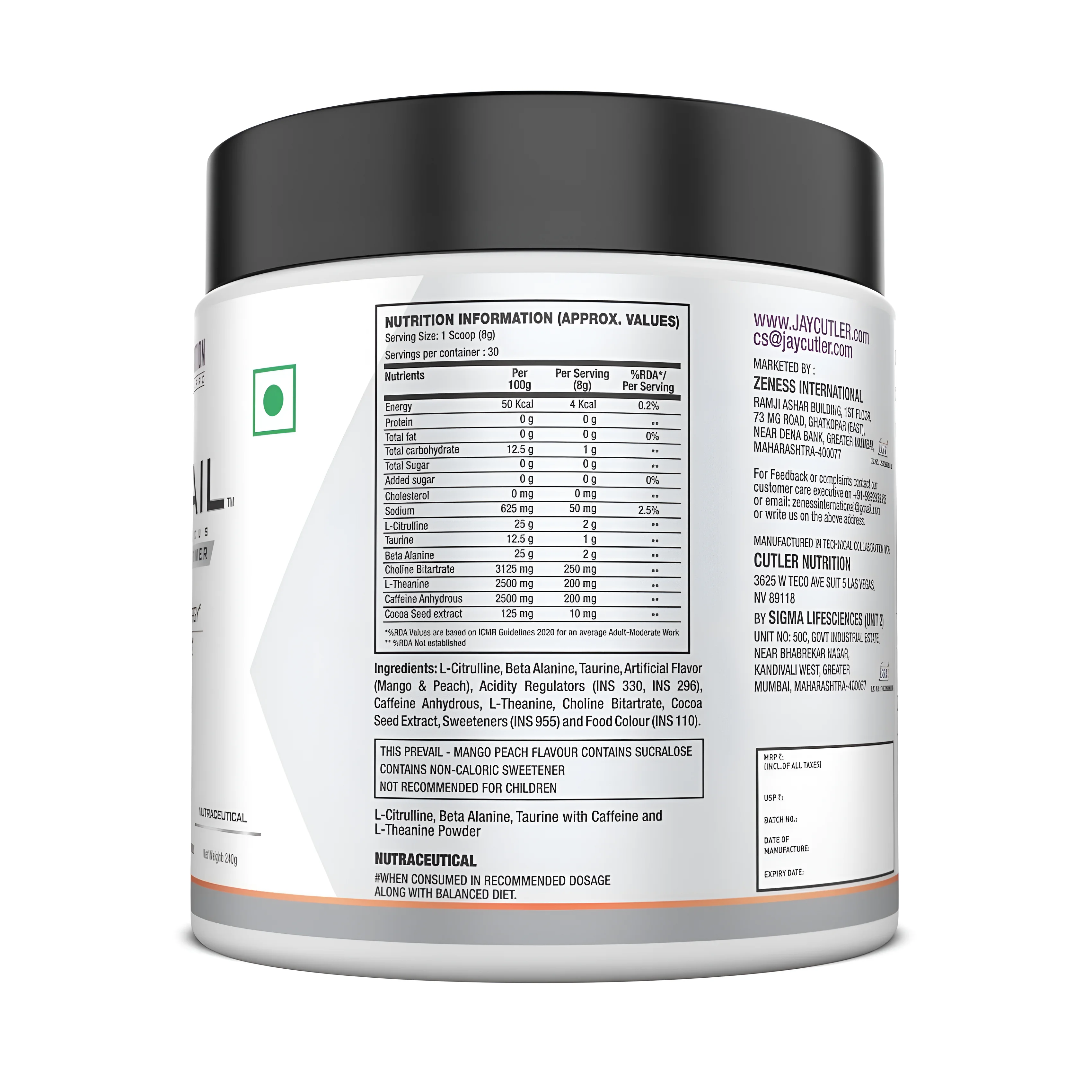 Cutler Nutrition PREVAIL  Pre-Workout 30 Servings view 2