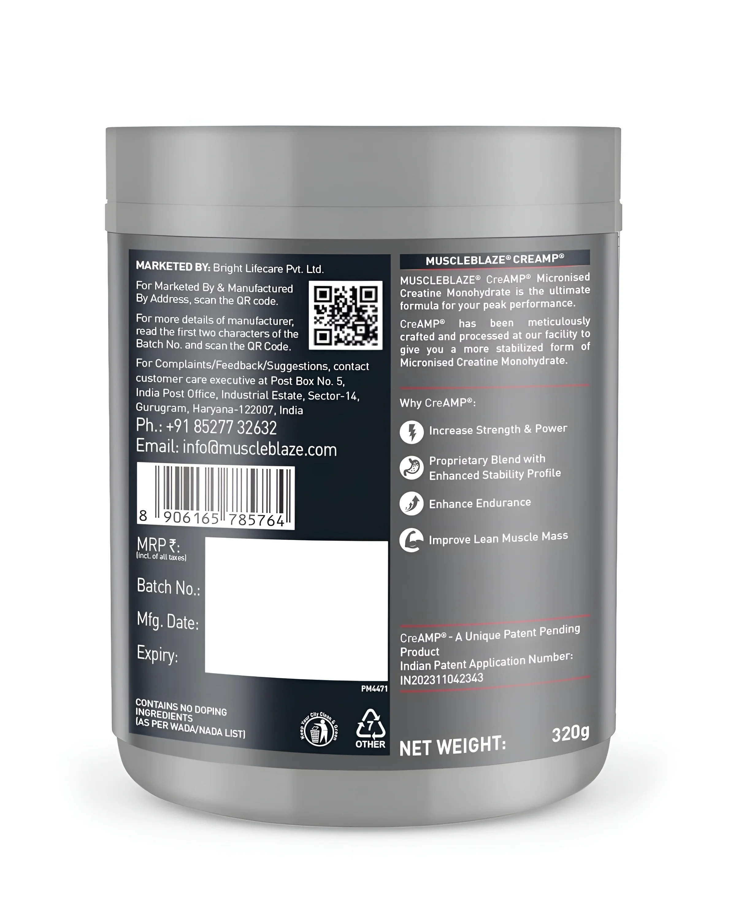 MuscleBlaze CREATINE Monohydrate CREAMP 320 Gram view 3