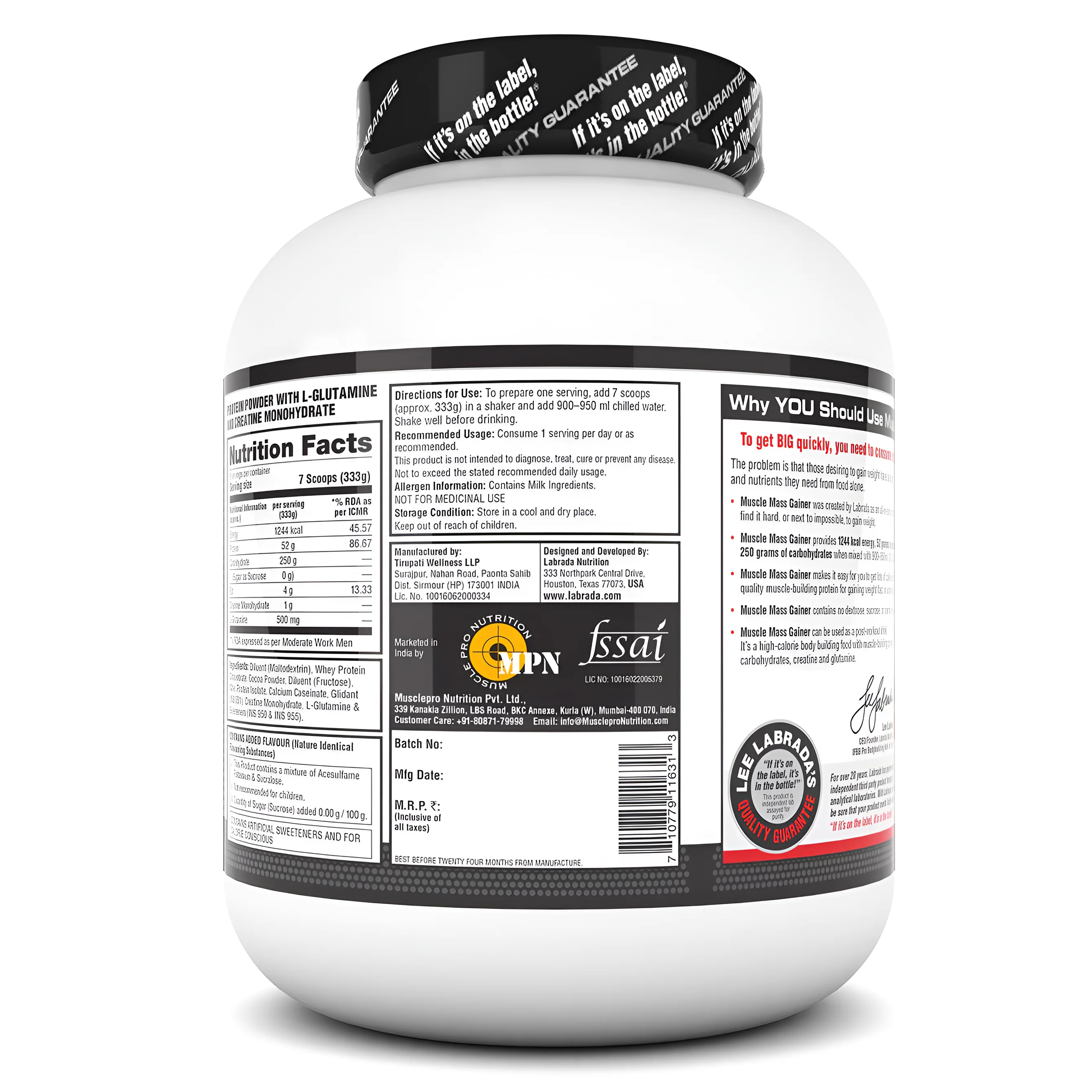 Labrada Muscle Mass Gainer Powder | 3 Kg view 3