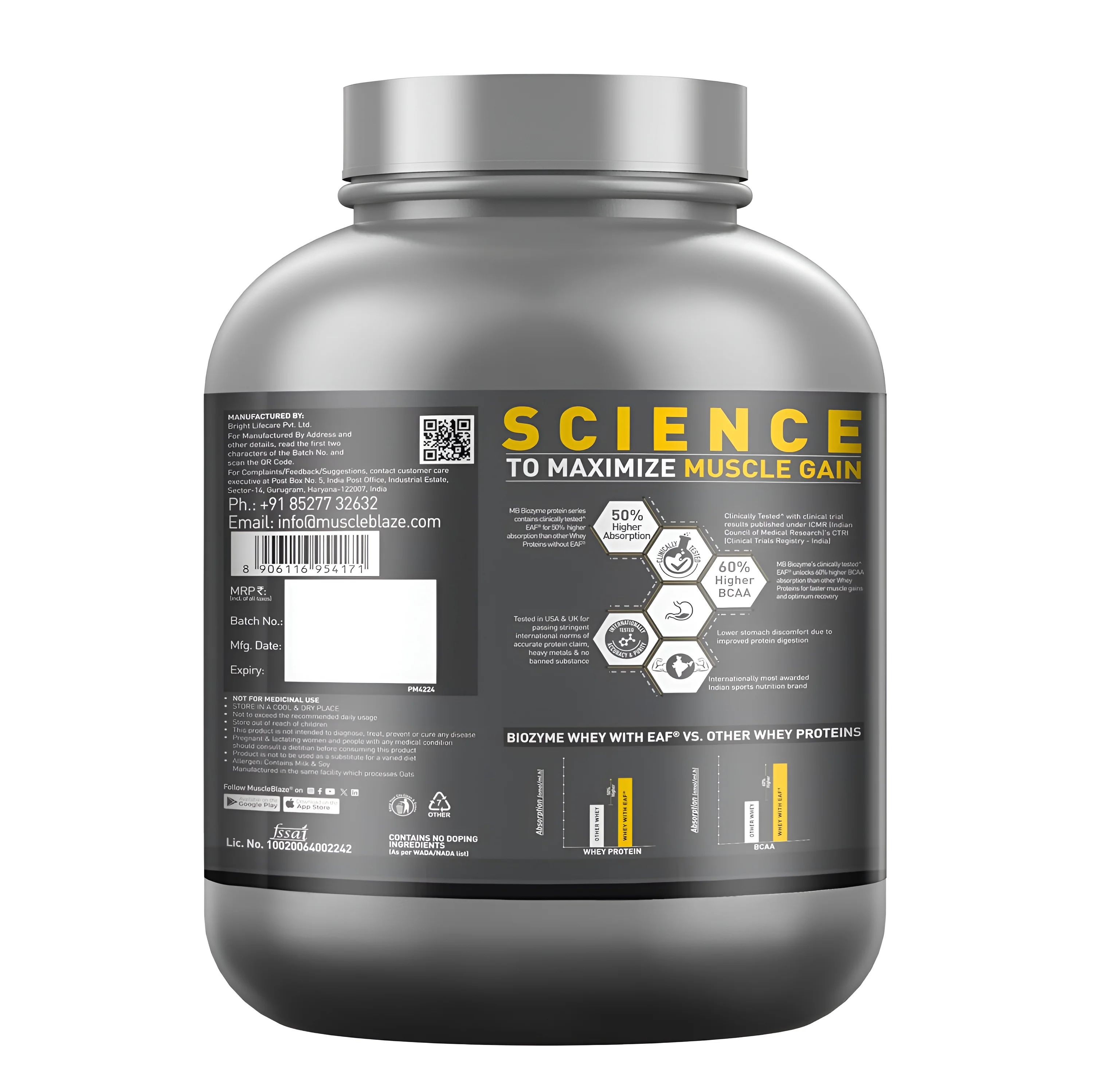 MuscleBlaze Biozyme Performance WHEY PROTEIN Powder 2kg view 3