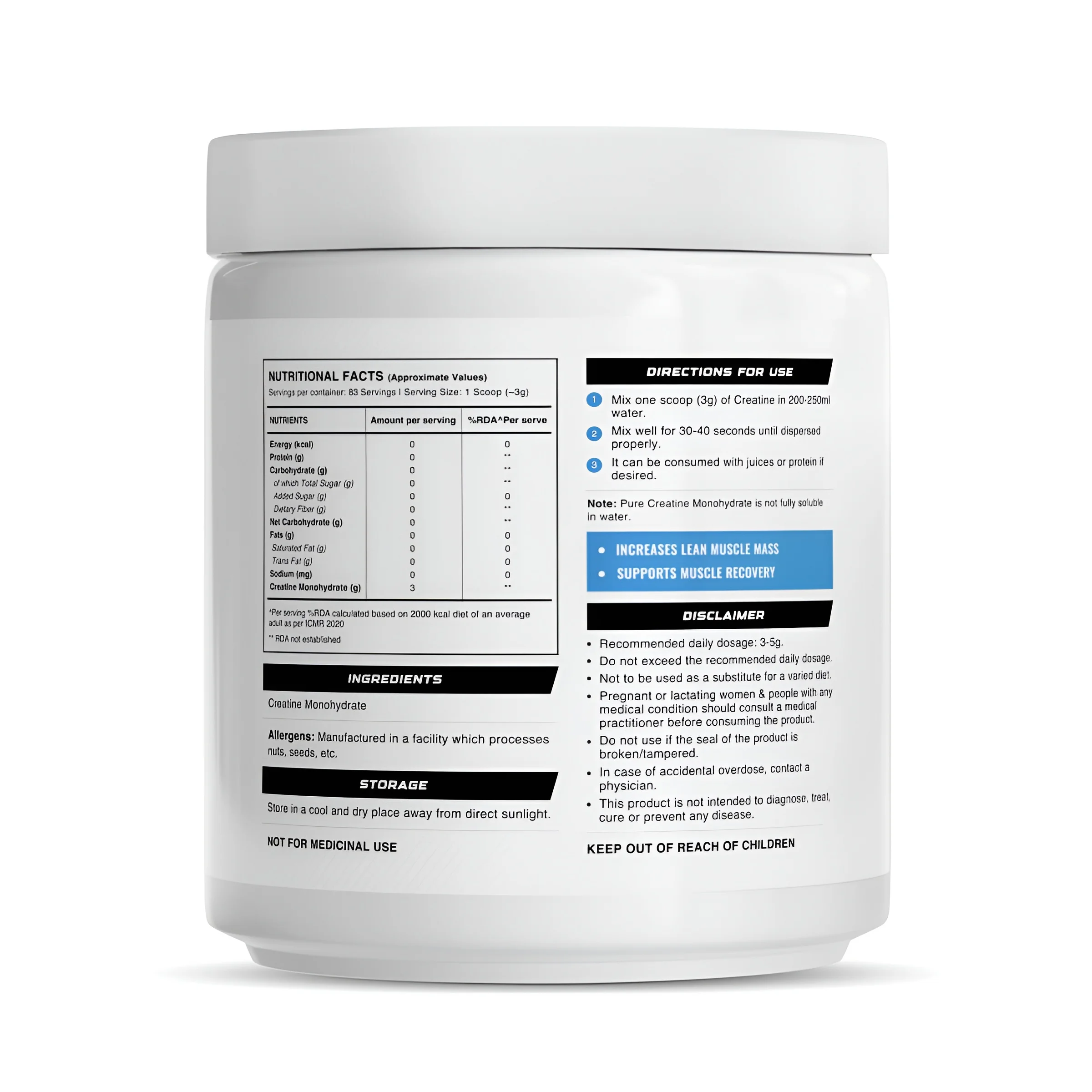 Wellcore Micronised Creatine Monohydrate — 250g (83 Servings) view 2